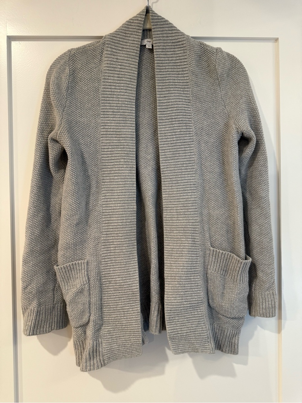 GAP Light Gray Ribbed Shawl-Collar Open Cardigan (XS)